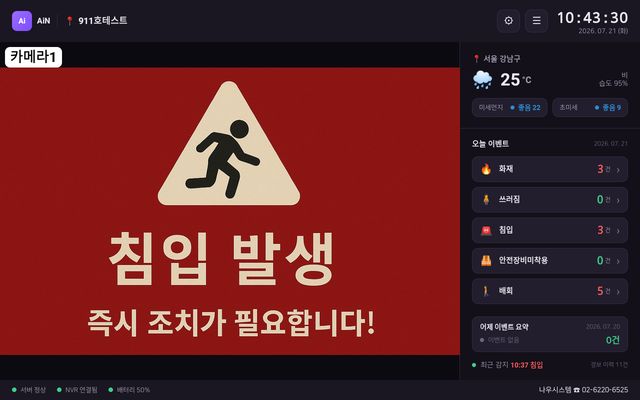 AiN 침입 발생 경보 화면
