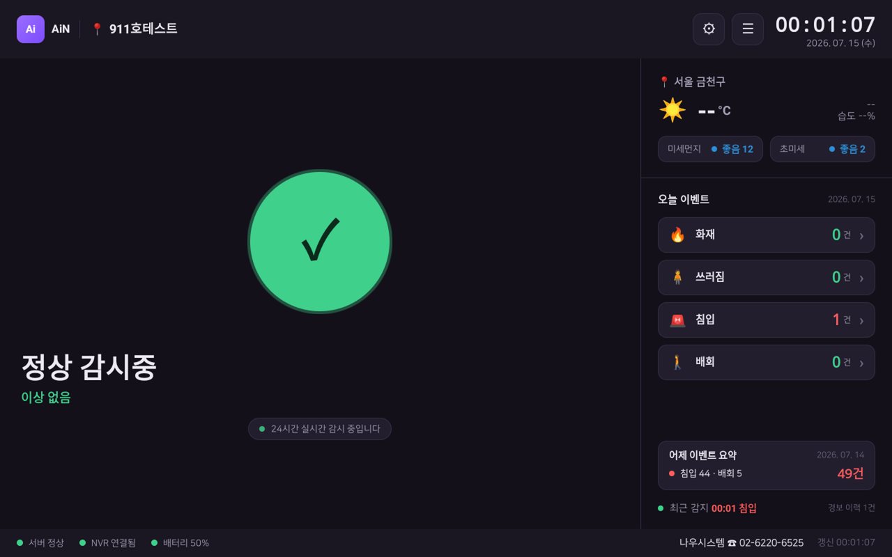 AiN 홈 대시보드 - 정상 감시 상태