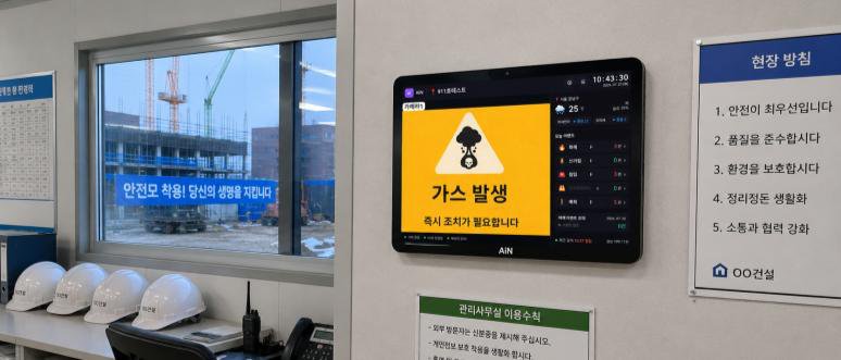 밀폐공간 설치 예시 — 상단 가스·환경센서, 하단 AiN 다중경보장치